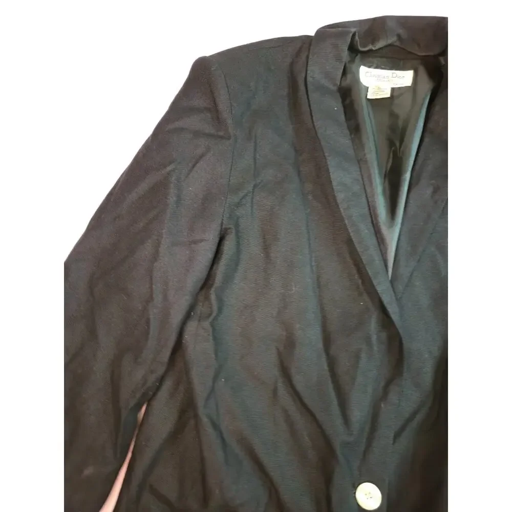 Christian Dior Womens Blazer Suit Jacket Size 10 Black Vintage Single Button
